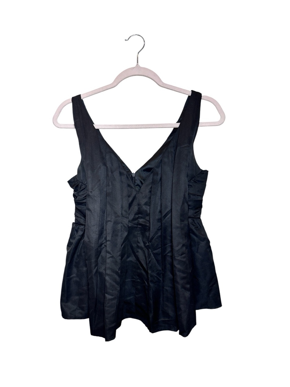 Vintage Black Satin V-Neck Sleeveless Structured Top